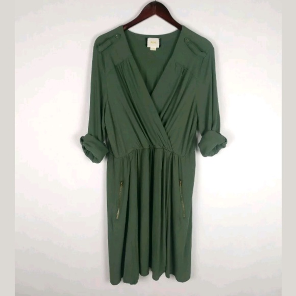 Maeve Anthropologie olive green Lene wrap dress - Picture 2 of 8